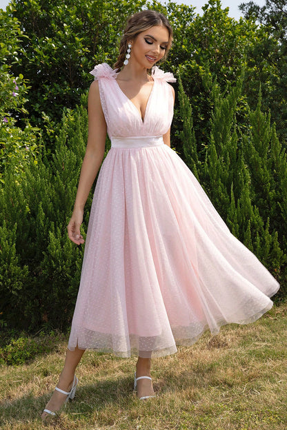 Tied Ruffle Shoulder Sleeveless Boho Wedding Guest Dress [Spirit and Rebel]   