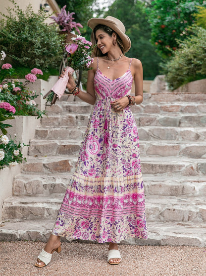 Tassel Printed V-Neck Boho Maxi Dress [Spirit and Rebel]   