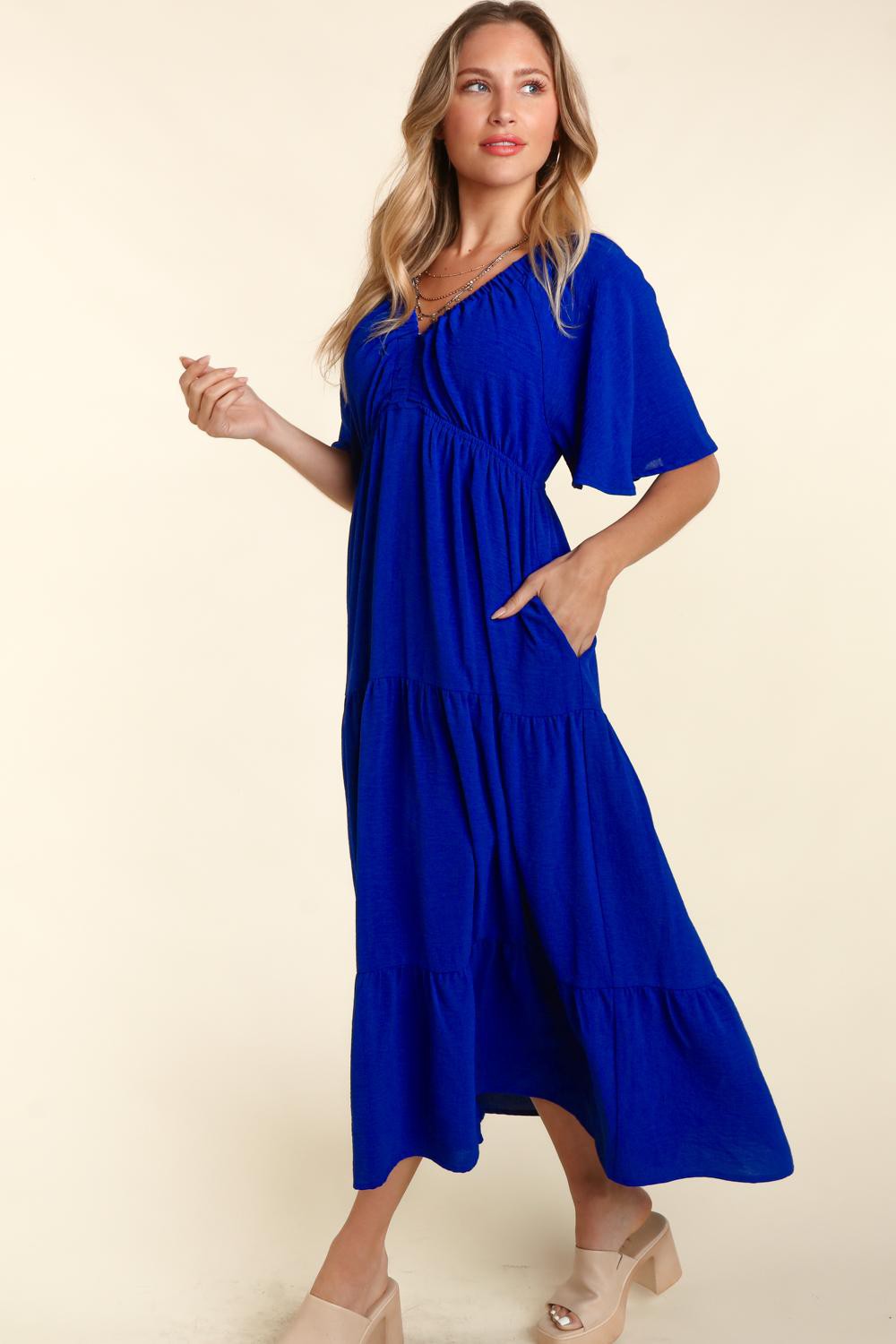 Tiered Babydoll Maxi Boho Dress with Side Pocket - Spirit and Rebel [Spirit and Rebel]   