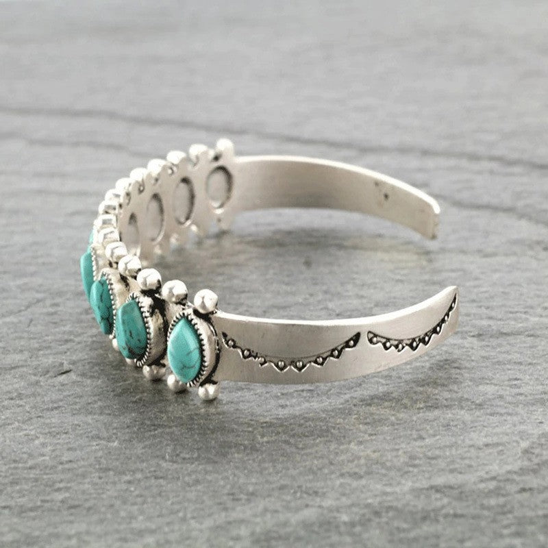 Artificial Turquoise Alloy Open Bracelet [Spirit and Rebel]