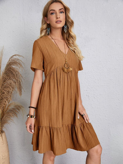 Plus Size V-Neck Short Sleeve Boho Dress - Spirit and Rebel [Spirit and Rebel]   