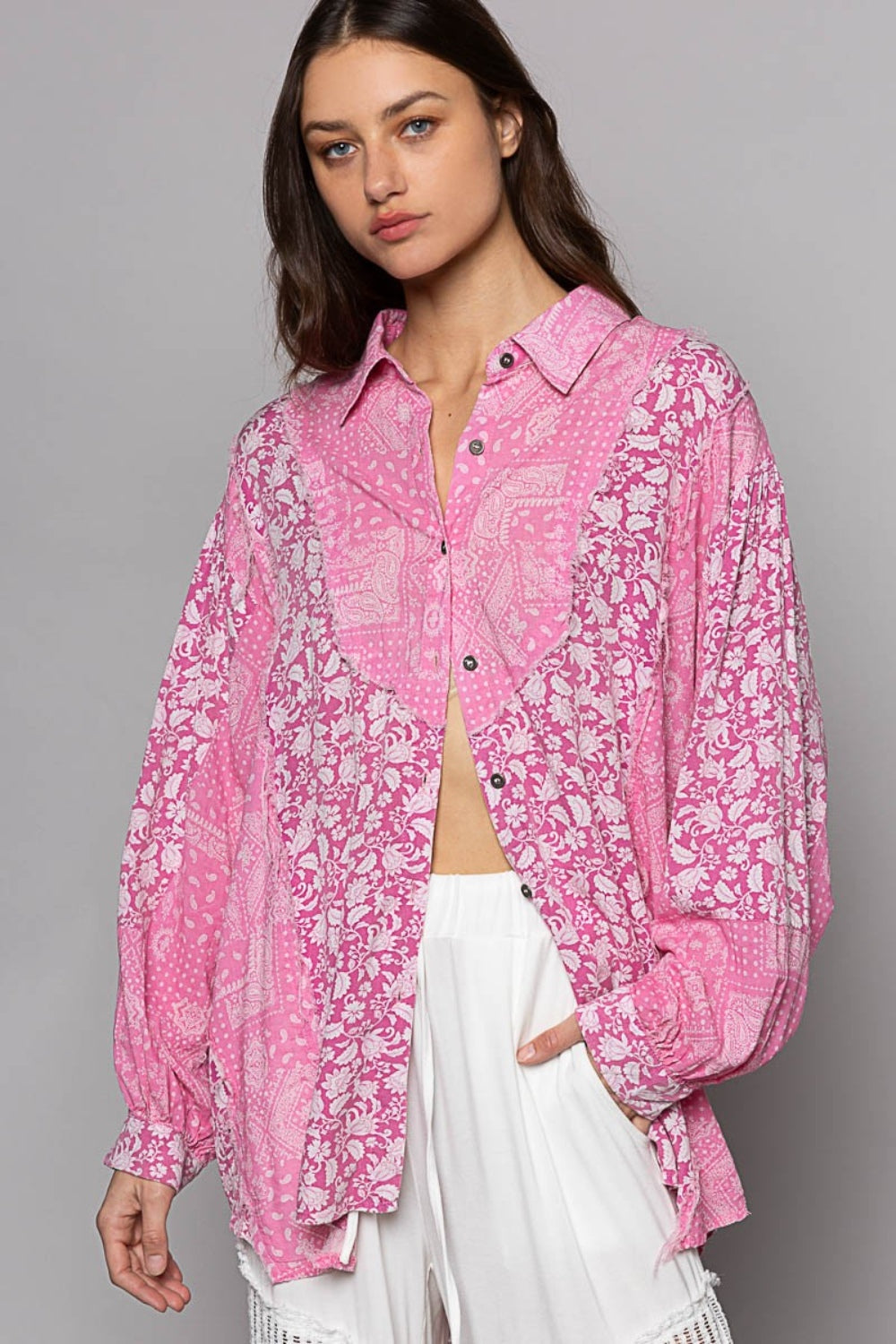 Button Down Long Sleeve Paisley Print Boho Shirt - Spirit and Rebel [Spirit and Rebel]   