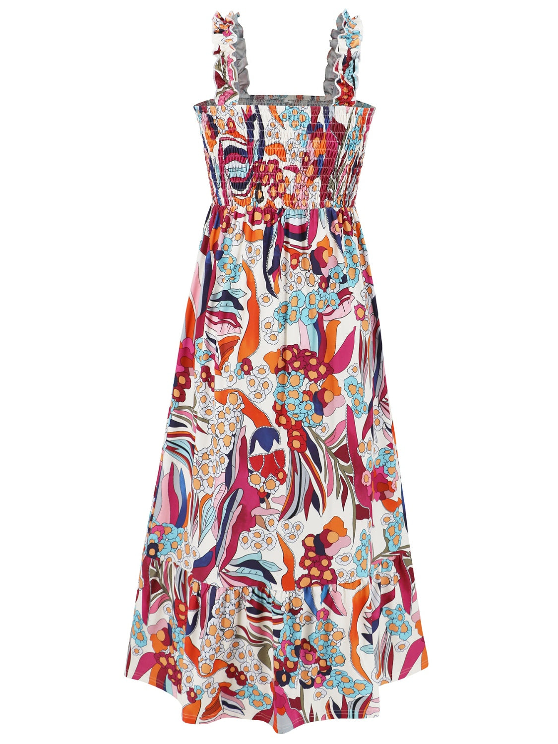 Smocked Printed Square Neck Sleeveless Boho Dress [Spirit and Rebel]   