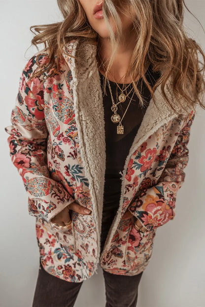 Spirit and Rebel Printed Long Sleeve Hooded Boho Jacket [Spirit and Rebel] Floral S 