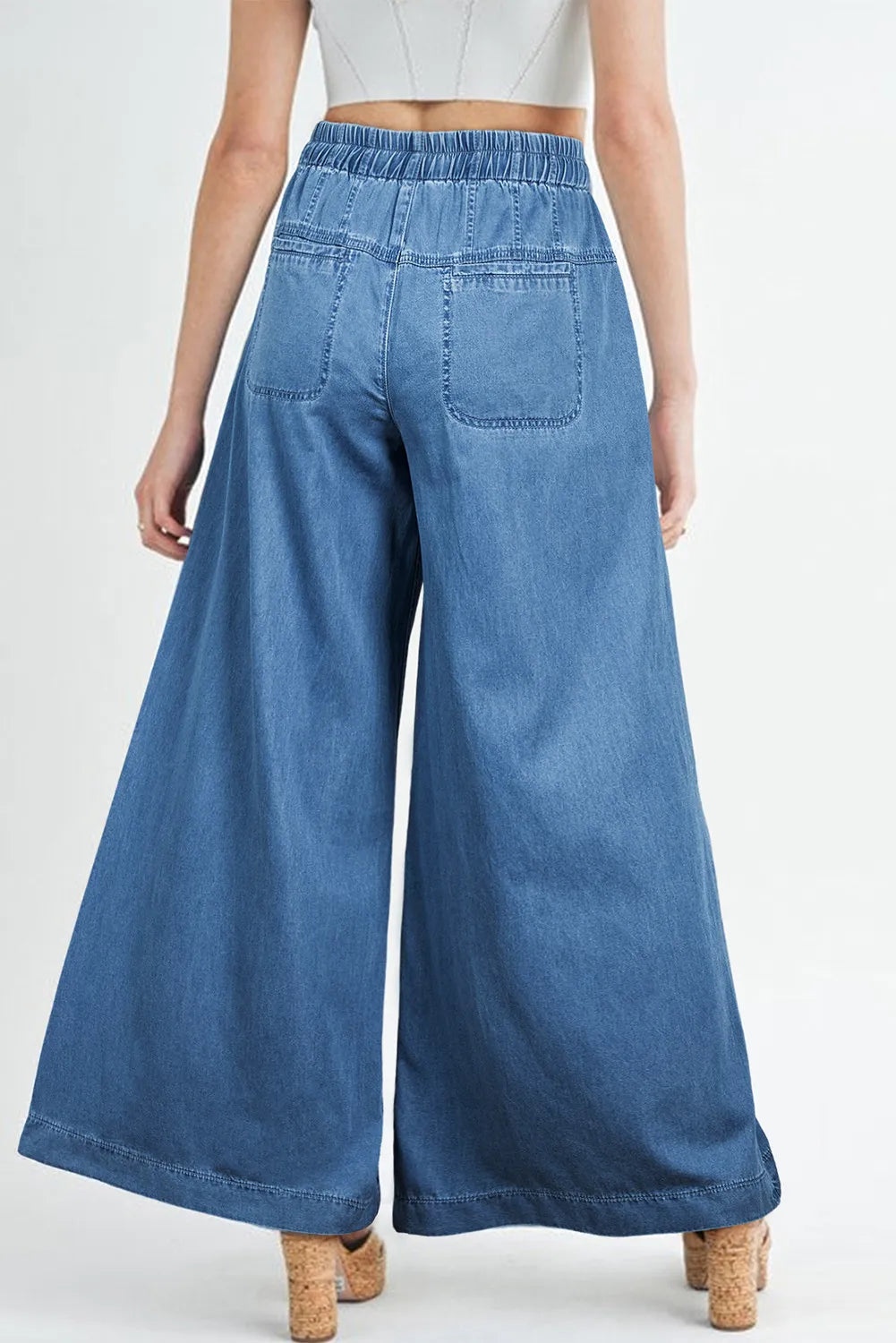 Drawstring Elastic Waist Wide Leg Boho Jeans - Spirit and Rebel [Spirit and Rebel]   