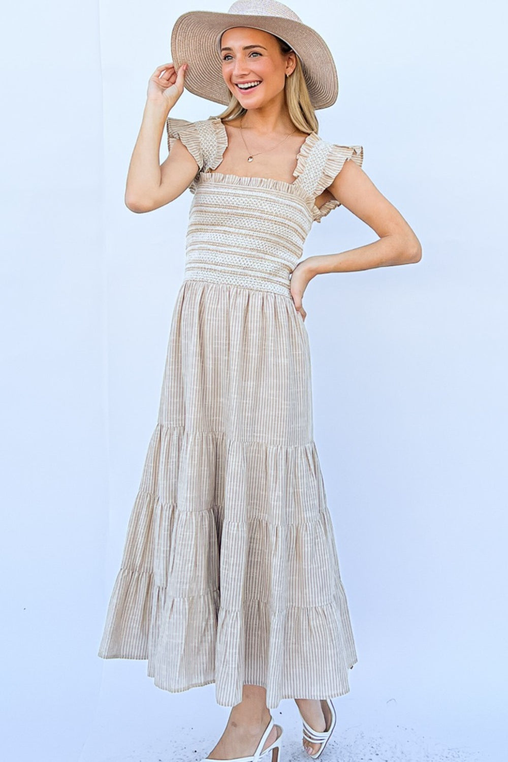 And The Why Linen Striped Ruffle Boho Dress [Spirit and Rebel]   