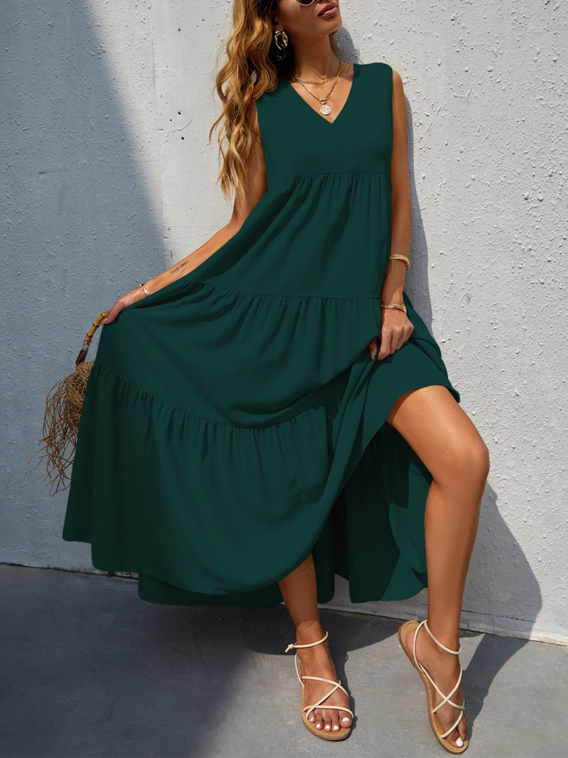 Boho Chic  Tiered V-Neck Sleeve Dress [Spirit and Rebel]   