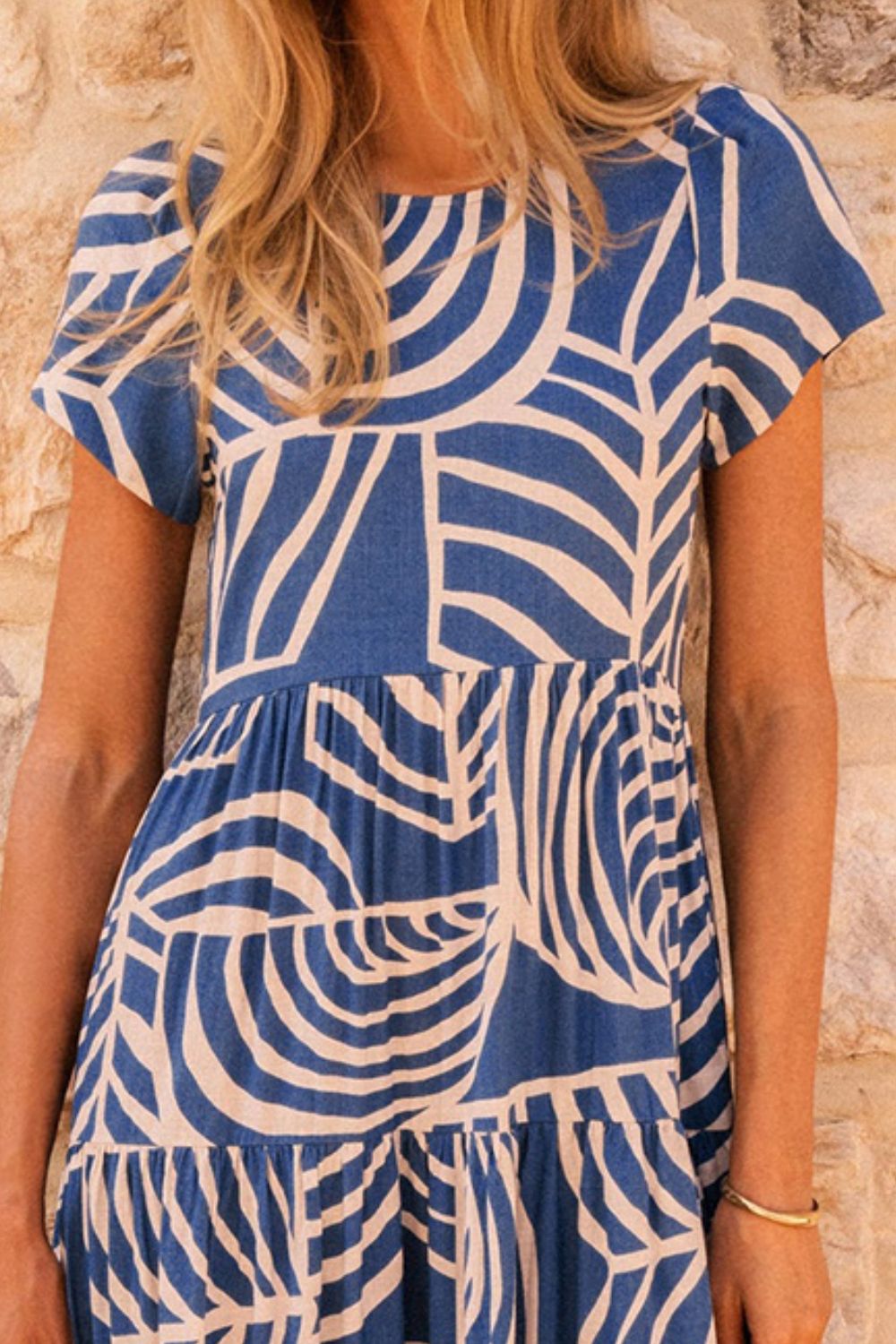 Tiered Printed Round Neck Short Sleeve Boho Dress - Spirit and Rebel [Spirit and Rebel]   