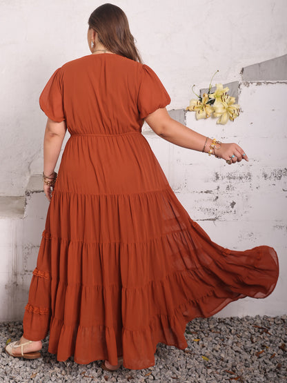 Plus Size Ruched Lace Detail V-Neck Short Sleeve Boho Dress - Spirit and Rebel [Spirit and Rebel]   