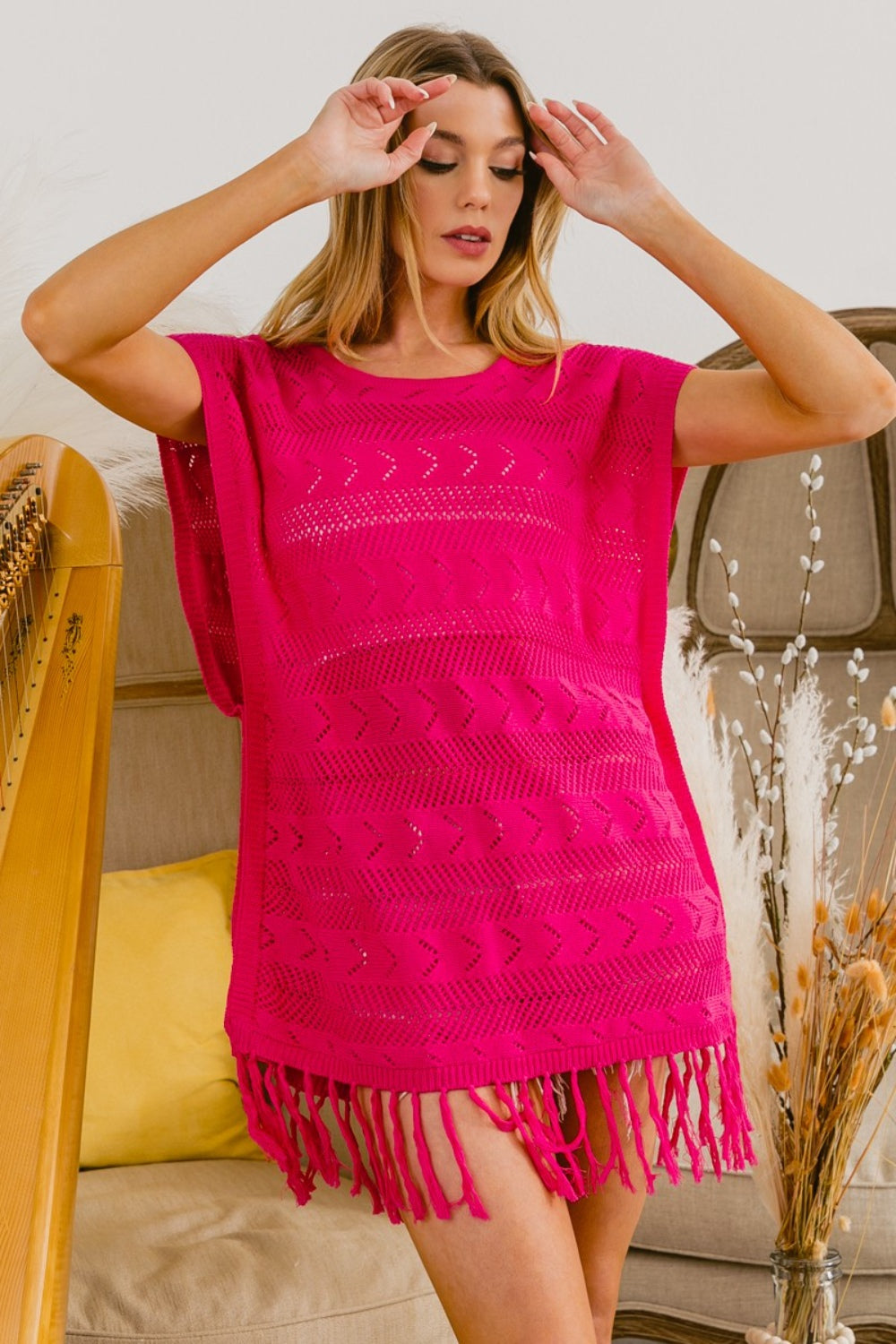 Spirit and Rebel Fringed Hem Knit Boho Top [Spirit and Rebel]   