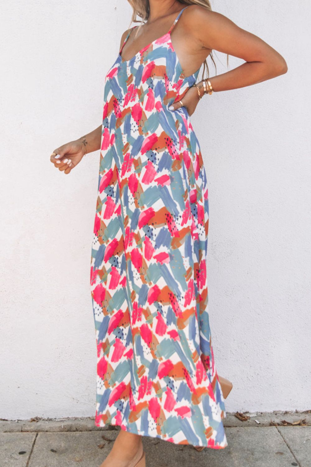 Printed V-Neck Spaghetti Strap Boho Dress [Spirit and Rebel]   