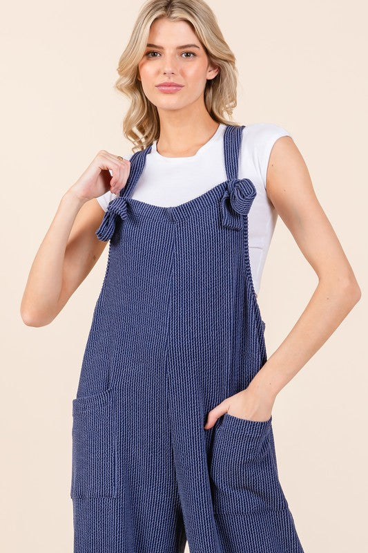 Knot Straps Wide Leg Ribbed Overalls with Pockets [Spirit and Rebel]