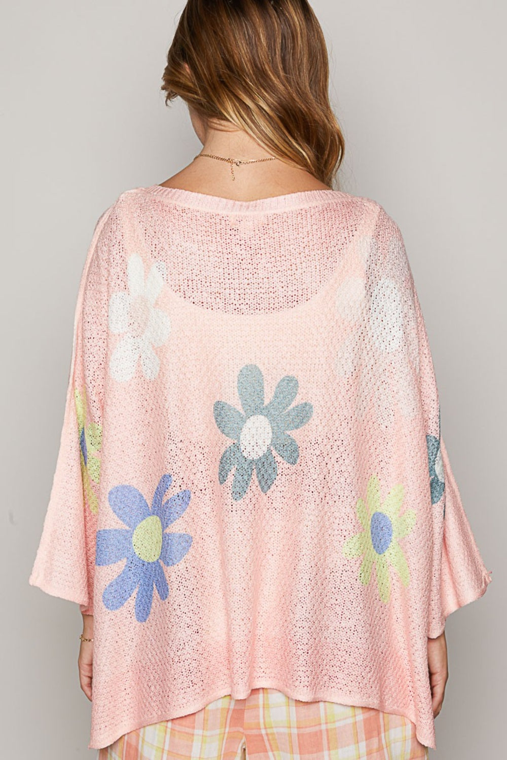 Flower Dropped Shoulder Long Sleeve Knit Boho Top - Spirit and Rebel [Spirit and Rebel]   