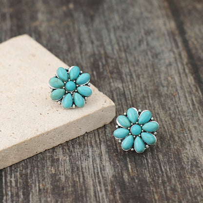 Alloy Turquoise Flower Stud Boho Earrings - Spirit and Rebel [Spirit and Rebel]   