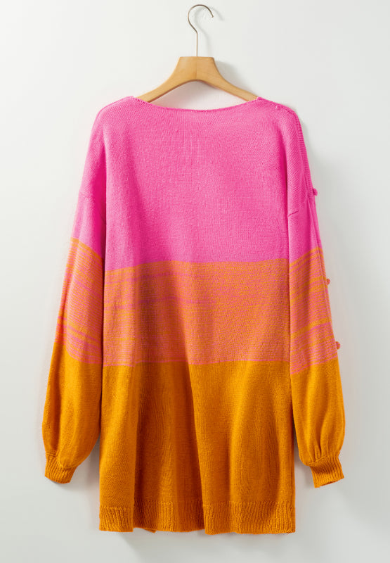 Pompom Color Block Open Front Boho Cardigan [Spirit and Rebel]