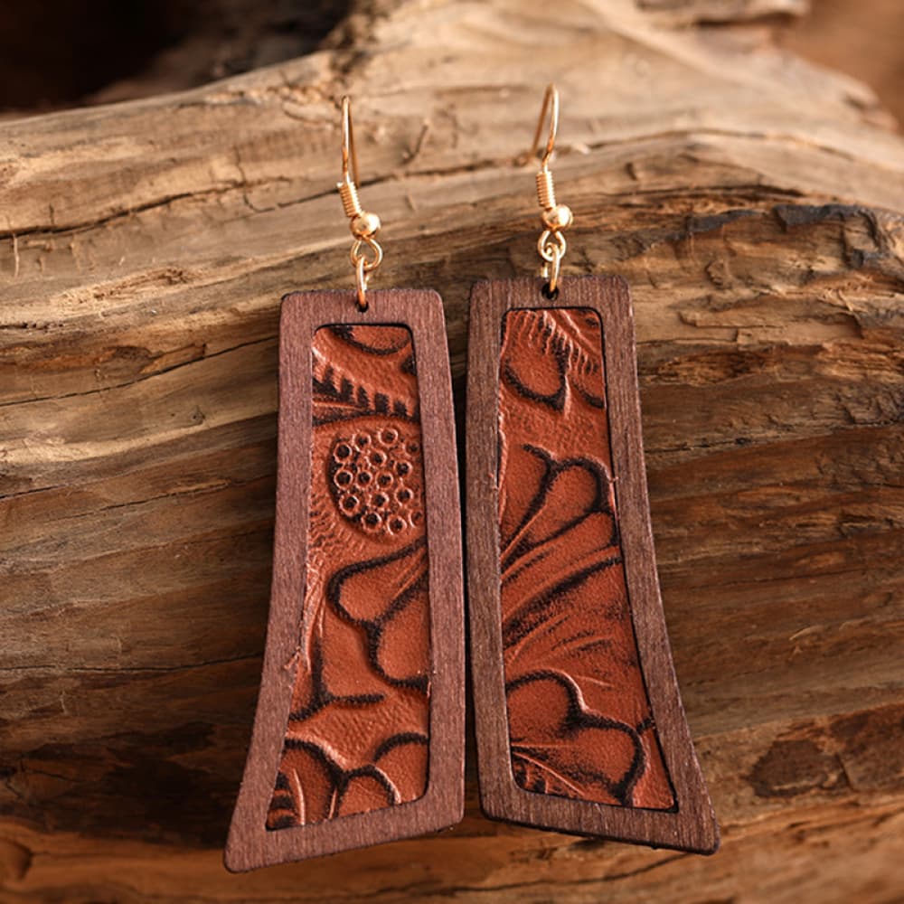 Geometrical Shape Wooden Dangle Earrings [Spirit and Rebel] Style A One Size 