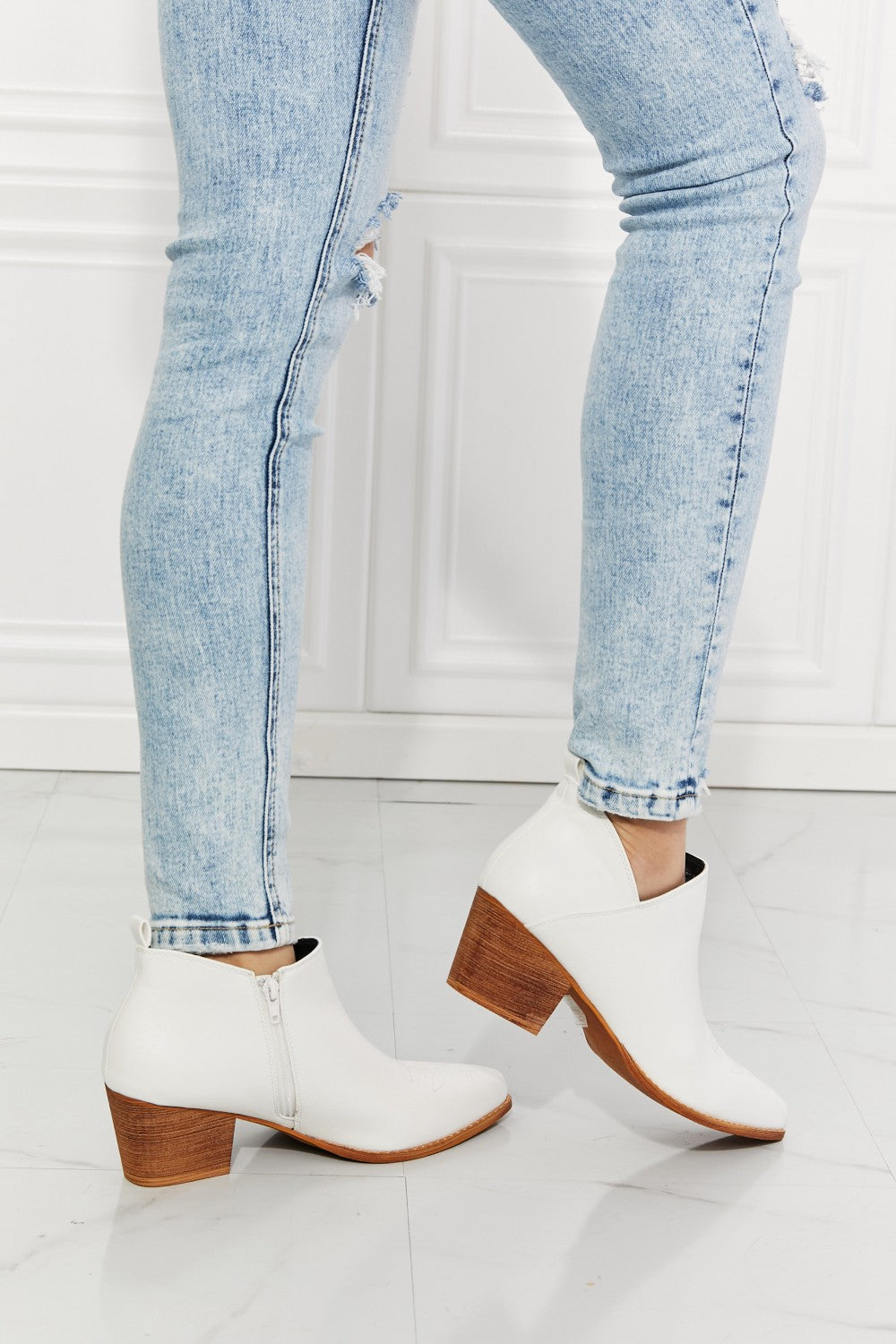 MMShoes Trust Yourself Embroidered Crossover Cowboy Bootie in White [Spirit and Rebel]   