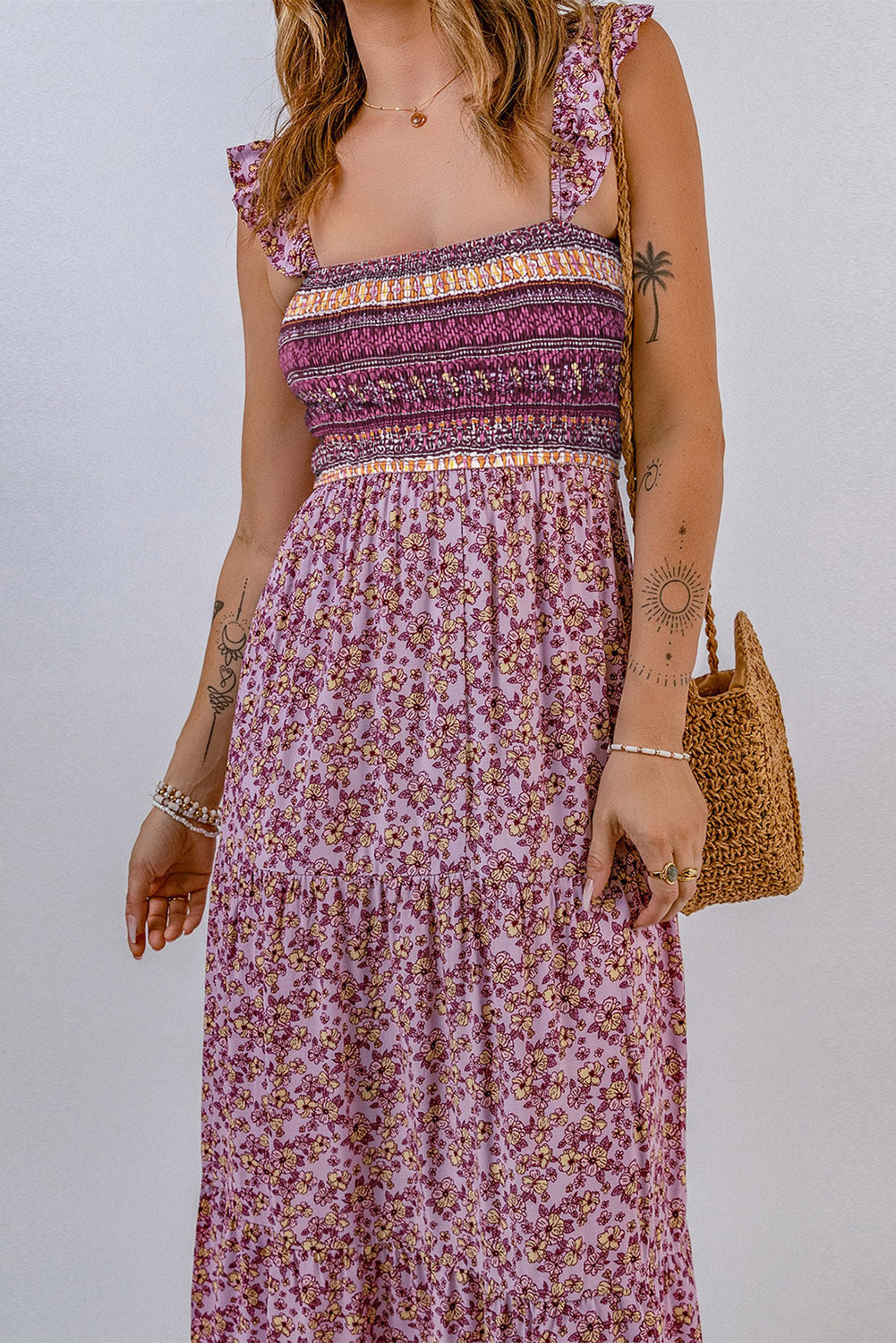 Spirit and Rebel Floral Square Neck Maxi Dress [Spirit and Rebel]   