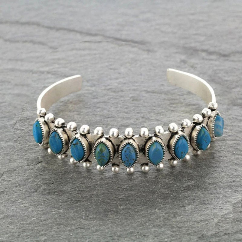 Artificial Turquoise Alloy Open Bracelet [Spirit and Rebel] Cerulean One Size