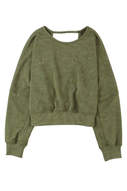 Cutout Round Neck Long Sleeve Sweatshirt [Spirit and Rebel]