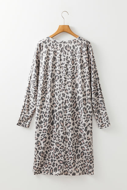 Leopard V-Neck Long Sleeve Dress [Spirit and Rebel]