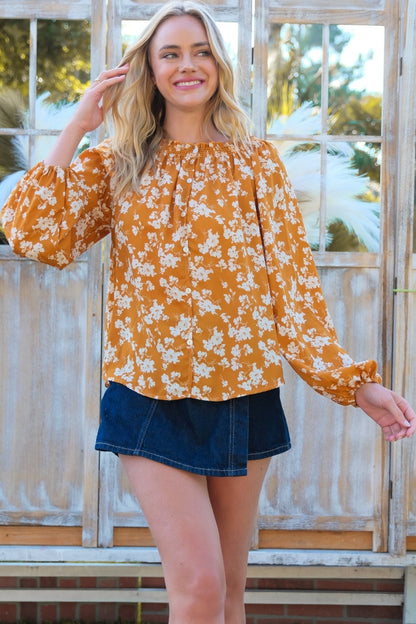 Spirit and Rebel Hailey & Co Floral Off-Shoulder Balloon Sleeve Bohemian Blouse [Spirit and Rebel]   