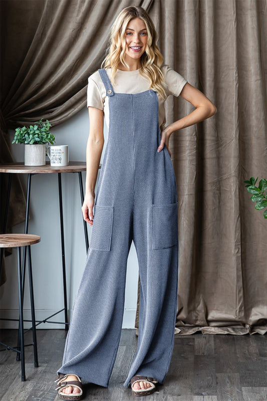 Heimish Plus Size Ribbed Front Pocket Sleeveless Boho Jumpsuit - Spirit and Rebel [Spirit and Rebel] Denim Vintage S 