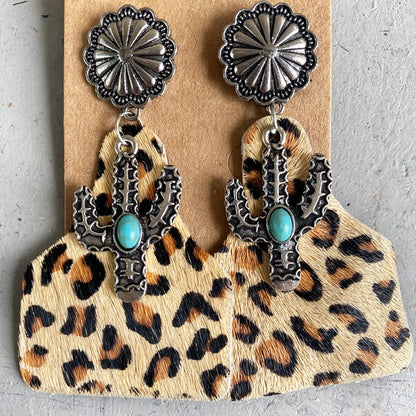 Turquoise Decor Cactus Alloy Boho Western Earrings [Spirit and Rebel] Style C One Size 