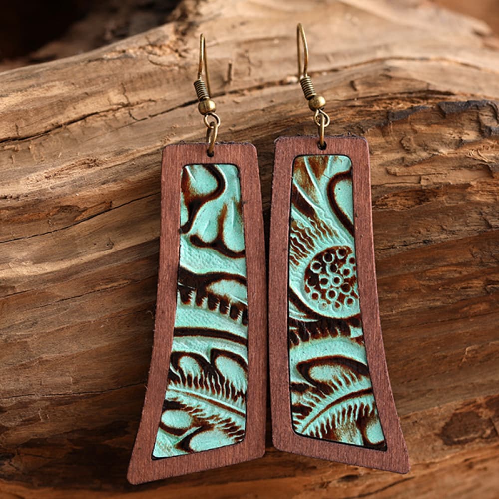 Geometrical Shape Wooden Dangle Earrings [Spirit and Rebel] Style D One Size 