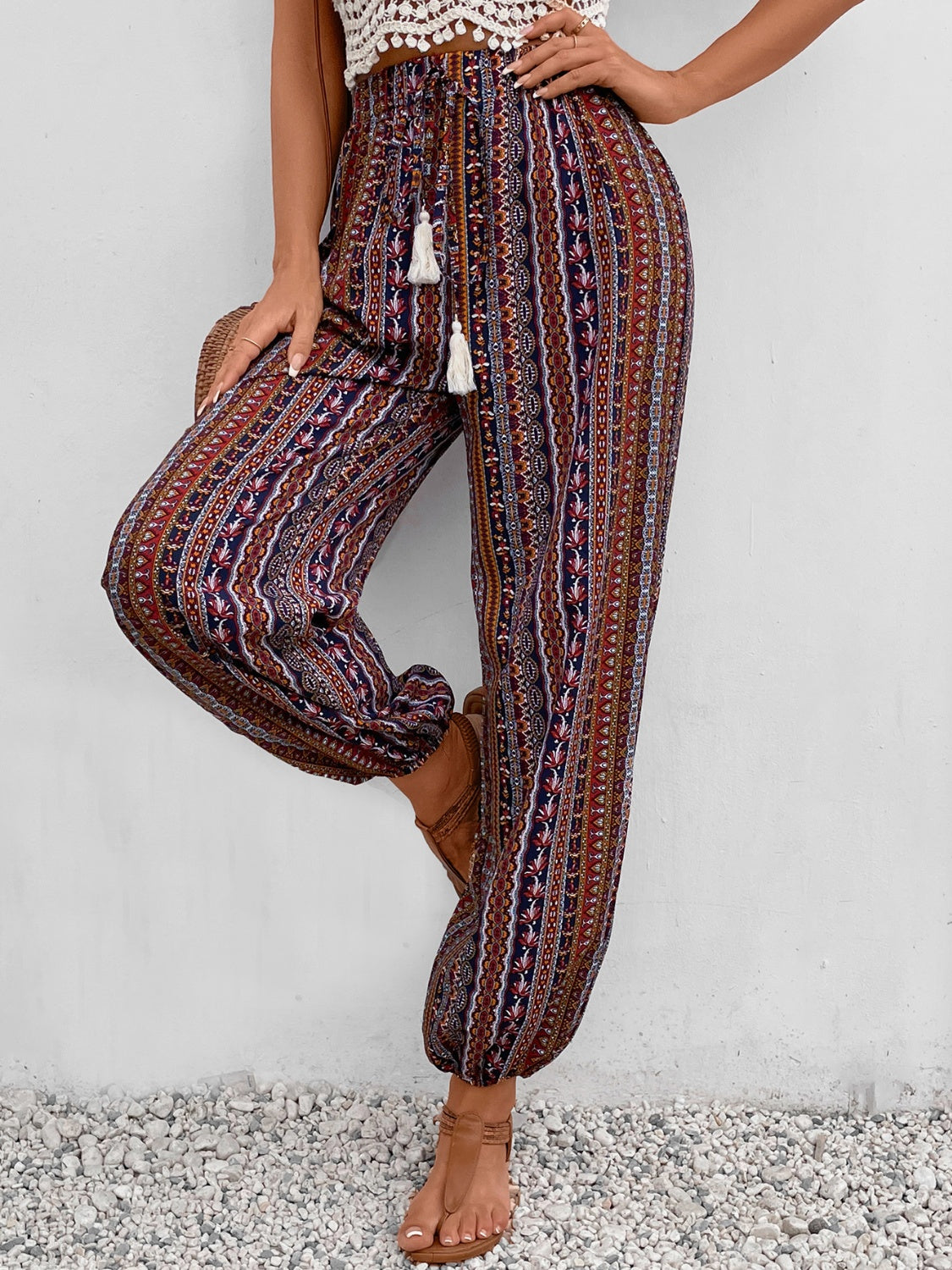 Tassel Printed High Waist Boho Pants - Spirit and Rebel [Spirit and Rebel]   