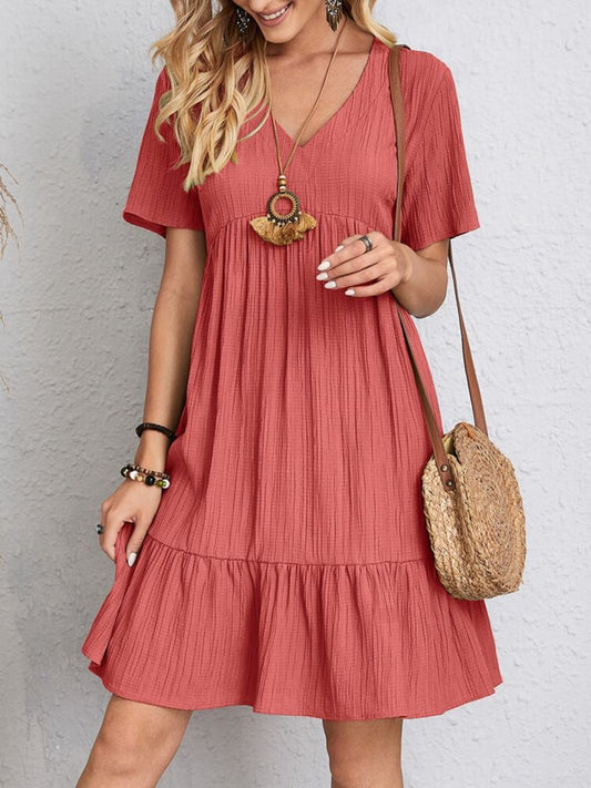 Plus Size V-Neck Short Sleeve Boho Dress - Spirit and Rebel [Spirit and Rebel]   