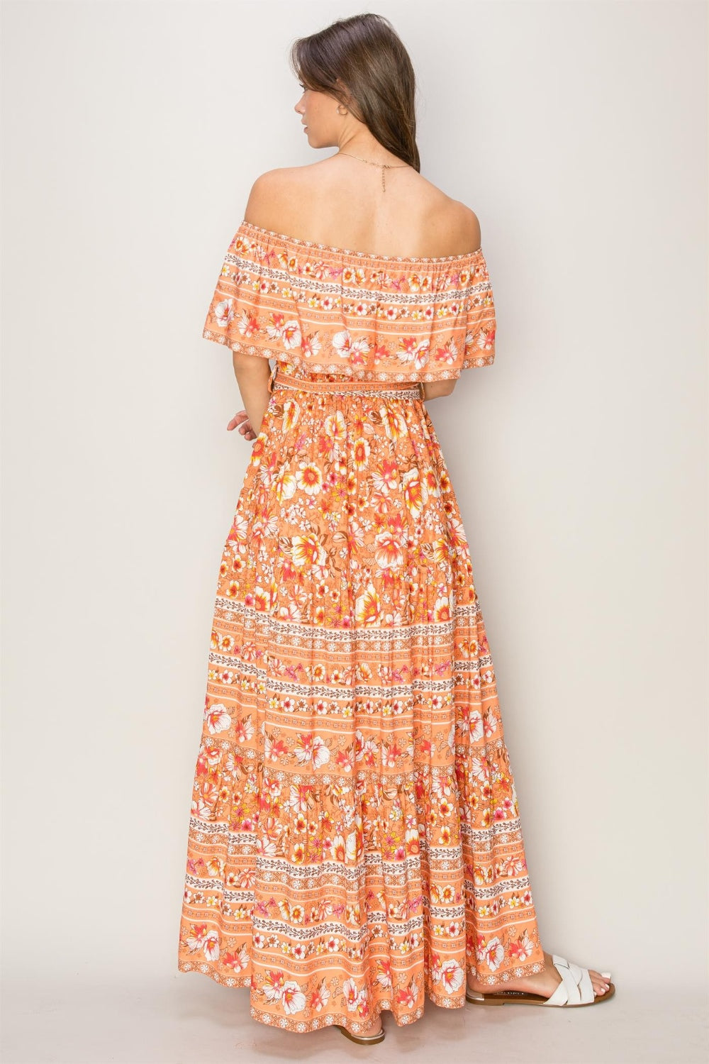 Floral Off-Shoulder Tie Front Maxi Boho Dress - Spirit and Rebel [Spirit and Rebel]   