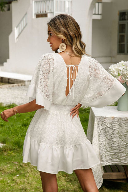 Lace Cutout Surplice Half Sleeve Dress [Spirit and Rebel]   