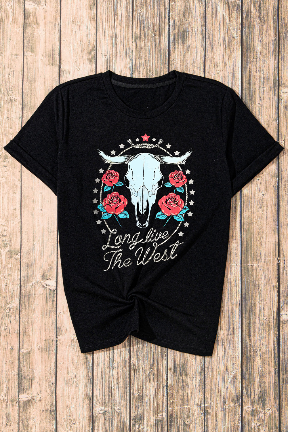 Graphic Round Neck Short Sleeve T-Boho Shirt - Spirit and Rebel [Spirit and Rebel]   