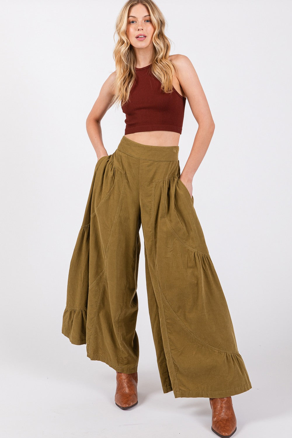 High Rise Corduroy Wide Leg Boho Pants - Spirit and Rebel [Spirit and Rebel]   