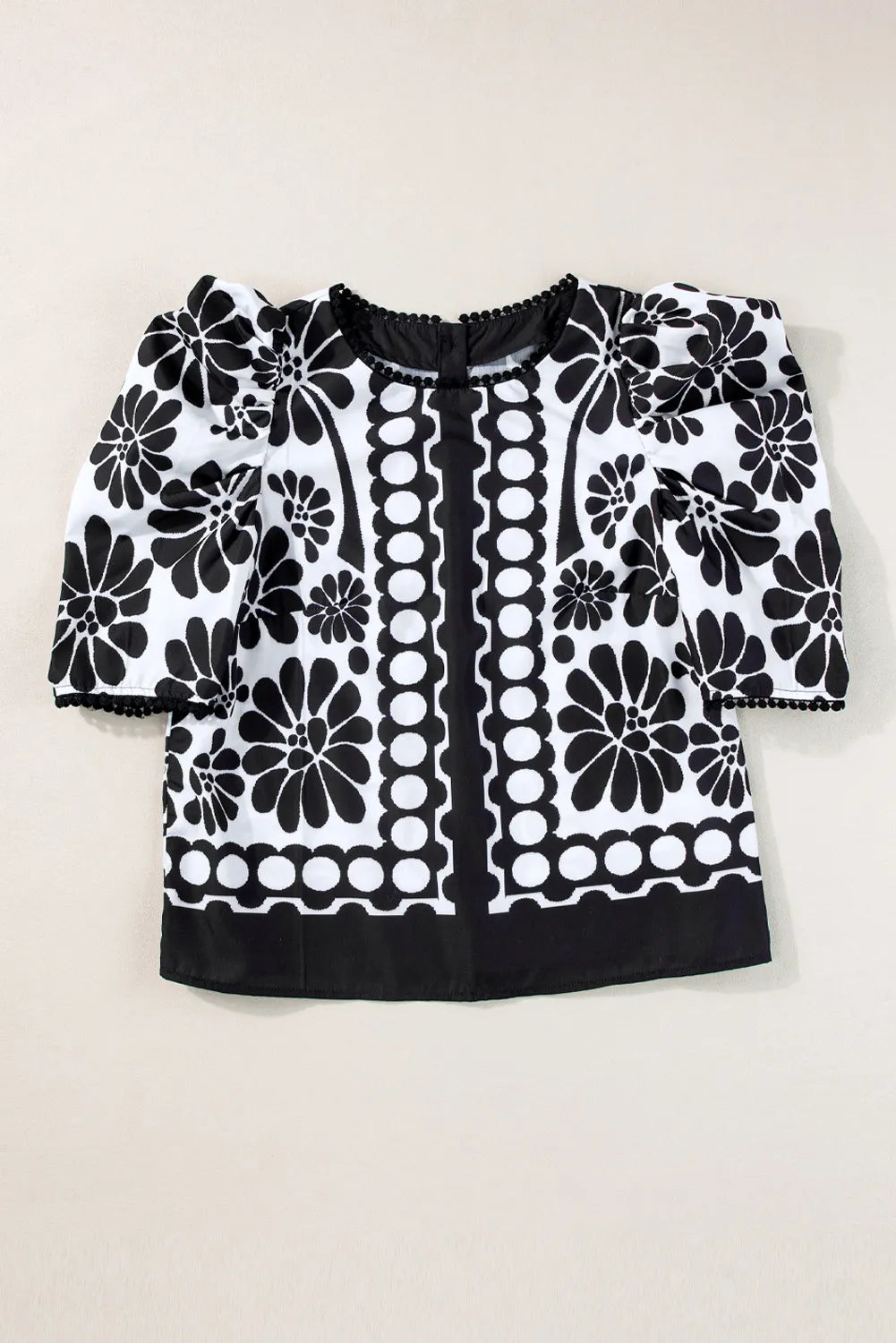 Printed Round Neck Half Sleeve Boho Blouse - Spirit and Rebel [Spirit and Rebel]   