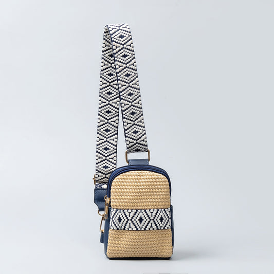 Straw Braided Crossbody Boho Bag - Spirit and Rebel [Spirit and Rebel] Dark Blue One Size 