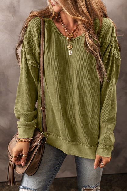 Textured Round Neck Long Sleeve Boho Sweatshirt [Spirit and Rebel]   