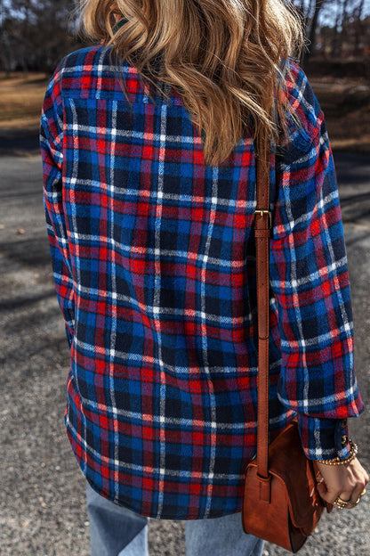 Spirit and Rebel Pocketed Plaid Collared Neck Long Sleeve Shacket [Spirit and Rebel]   