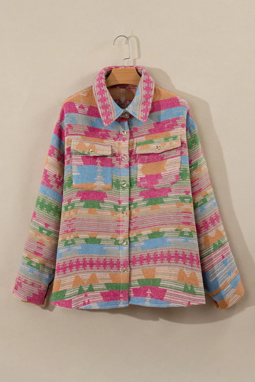 Spirit and Rebel Plus Size Pocketed Printed Collared Neck Boho Jacket [Spirit and Rebel]   