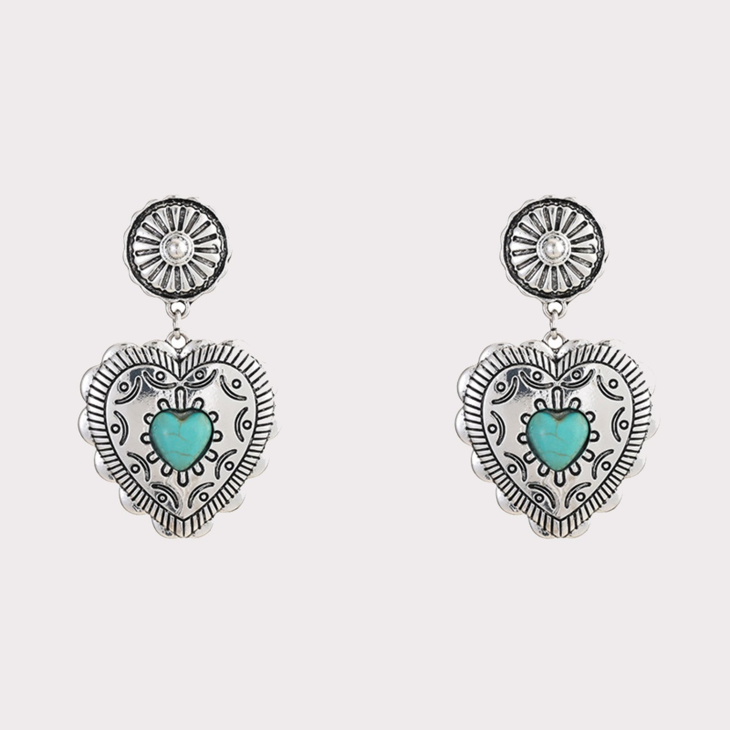 Artificial Turquoise Heart Dangle Boho Earrings - Spirit and Rebel [Spirit and Rebel]   