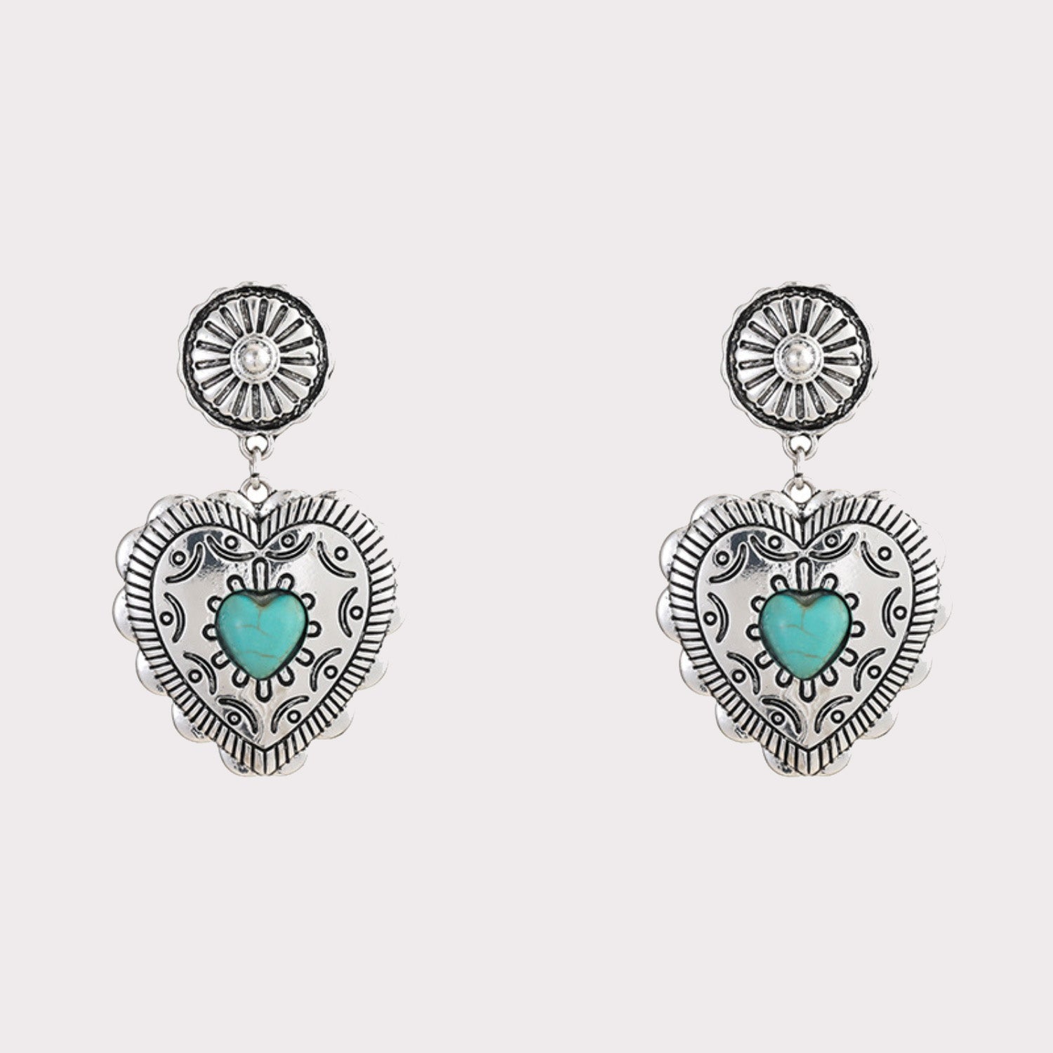 Artificial Turquoise Heart Dangle Boho Earrings - Spirit and Rebel [Spirit and Rebel]   