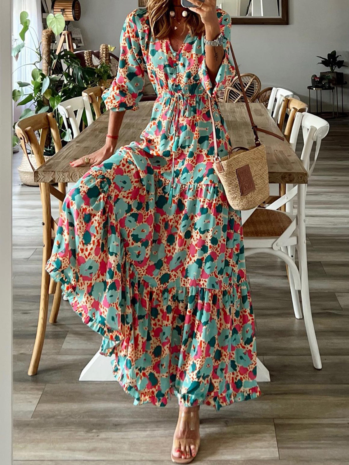 Boho Chic  Tassel Printed Three-Quarter Sleeve Dress [Spirit and Rebel]   