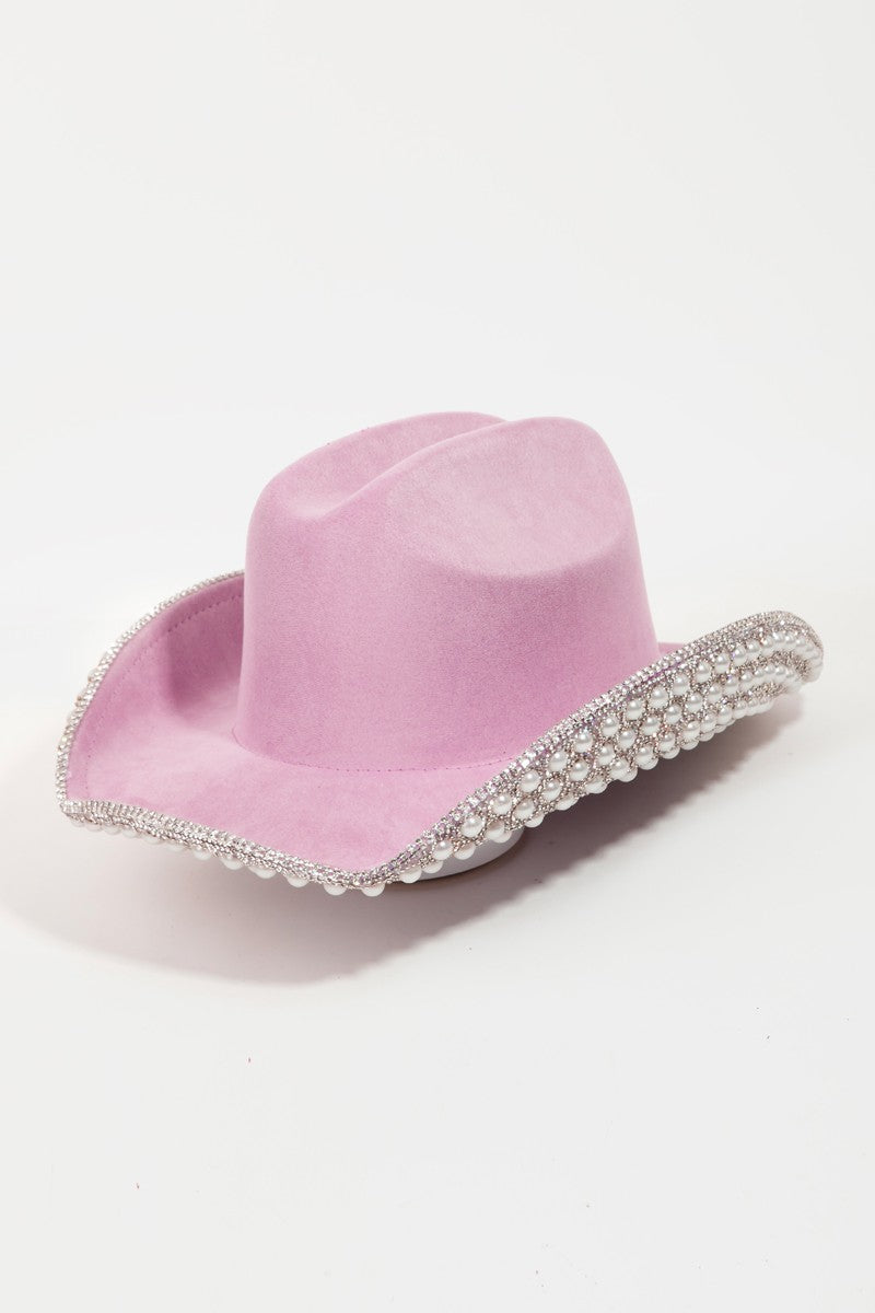 Fame Pave Rhinestone Pearl Trim Cowboy Hat [Spirit and Rebel] PU One Size 