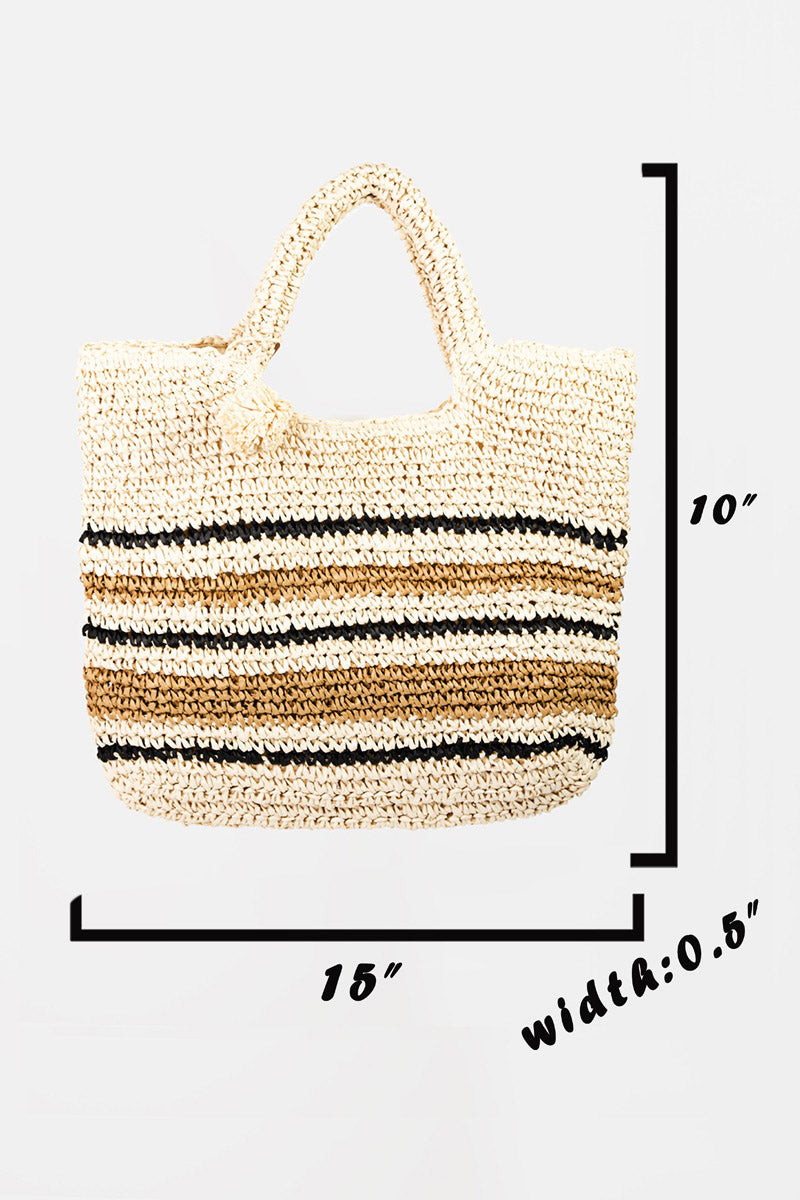 Striped Straw Braided Tote Boho Bag - Spirit and Rebel [Spirit and Rebel]   