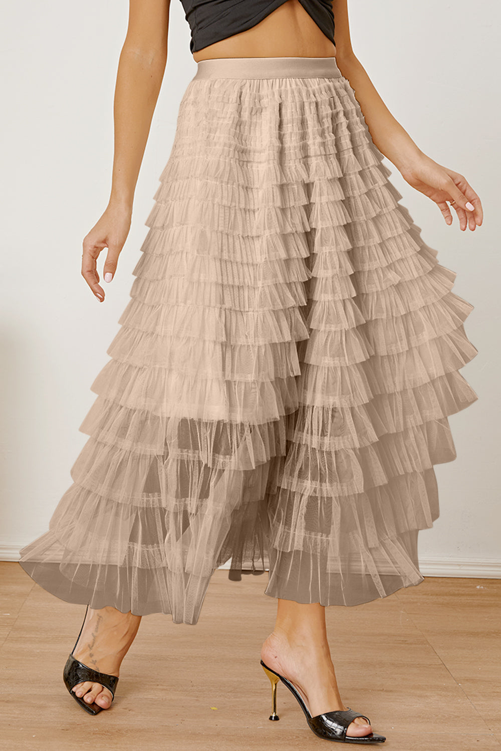 Ruched High Waist Tiered Boho Skirt [Spirit and Rebel]   