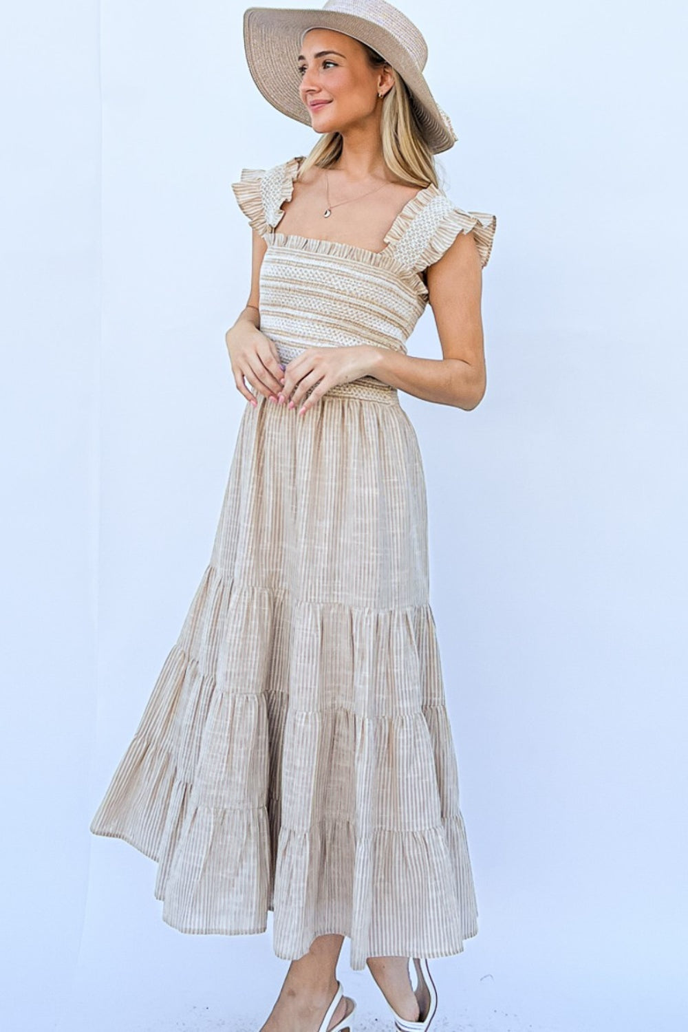 And The Why Linen Striped Ruffle Boho Dress [Spirit and Rebel]   