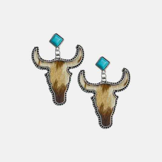 Bull Shape Turquoise Dangle Boho Western Earrings [Spirit and Rebel]   