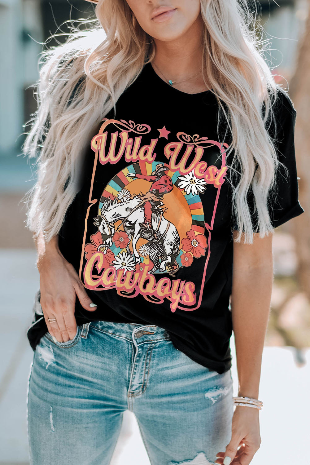 WILD WEST COWBOYS Graphic Tee Shirt [Spirit and Rebel] Black S 