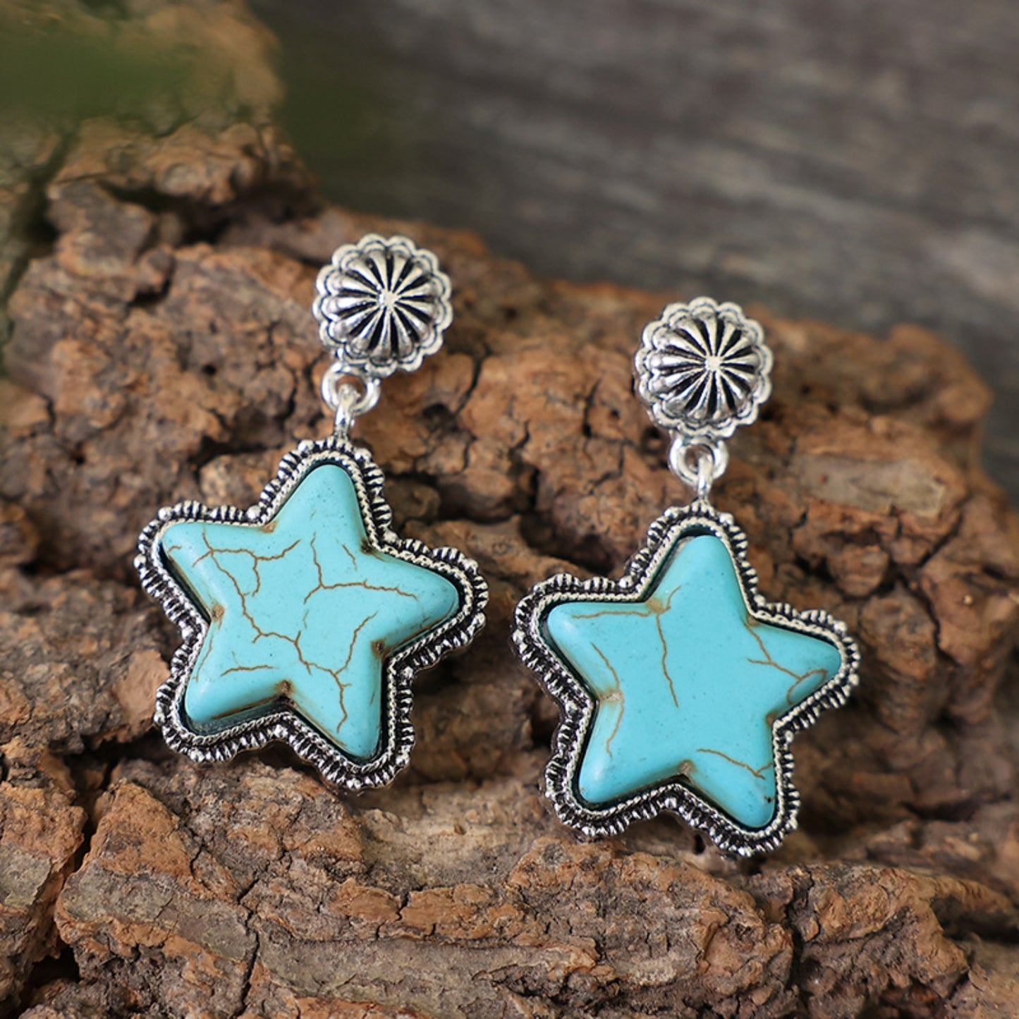 Artificial Turquoise Alloy Star Boho Earrings - Spirit and Rebel [Spirit and Rebel] Sky Blue One Size 